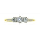 AN EDWARDIAN OLD CUT DIAMOND RING, MARKED 18CT AND PLAT, 1.5G, SIZE P++SETTINGS EXHIBITING SOME