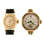 A TISSOT 9CT GOLD LADY'S WRISTWATCH AND ANOTHER 9CT GOLD LADY'S WRISTWATCH++GENERAL WEAR