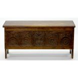 A VICTORIAN CARVED OAK CHEST, 52CM H; 106 X 34CM