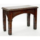 A VICTORIAN CARVED OAK SIDE TABLE, 77CM H; 112 X 52CM