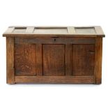 AN 18TH C PANELLED OAK CHEST, 55CM H; 105 X 48CM