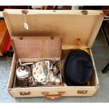 MISCELLANEOUS ITEMS, INCLUDING PLATED WARE, BOWLER HAT, TEDDY BEAR, ETC