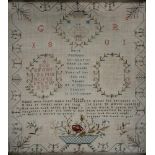 A GEORGE III LINEN SAMPLER, WORKED BY MARY FLETCHER, 1801, 37 X 32CM