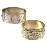 A SILVER BUCKLE CUFF BRACELET, BIRMINGHAM 1908 AND ANOTHER SILVER CUFF BRACELET, 65.5G++GENERAL WEAR