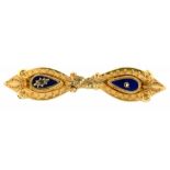 A VICTORIAN ENAMEL BROOCH, IN GOLD, 4.9 CM L APPROX, 3G++NON PRECIOUS SOLDER TO BACK, GEMS AND ONE