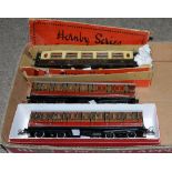THREE VARIOUS HORNBY O-GAUGE COACHES, INCLUDING PULLMAN
