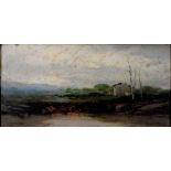 RICARDO MANZANET, LANDSCAPE, SIGNED, OIL ON BOARD, 24 X 48CM