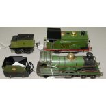 A 4-4-0 O-GAUGE ELECTRIC LOCOMOTIVE AND A TENDER AND ANOTHER ELECTRIC SHUNTING LOCOMOTIVE AND A