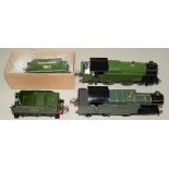 TWO 2-4-2 AND 4-4-2 O-GAUGE ELECTRIC GREAT WESTERN LOCOMOTIVES AND TWO HORNBY O-GAUGE SOUTHERN