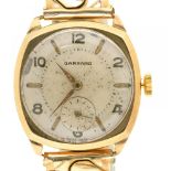 A GARRARD GOLD GENTLEMAN'S WRISTWATCH, GOLD PLATED FLEXIBLE BRACELET, CUSHION SHAPED DIAL 27MM