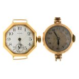 A WALTHAM 9CT GOLD LADY'S WRISTWATCH AND A FURTHER 9CT GOLD LADY'S WRISTWATCH, WITH GOLD PLATED