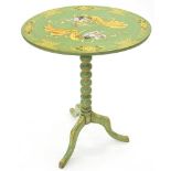 A GREEN PAINTED AND JAPANNED TILT TOP TRIPOD TABLE, EARLY 20TH C, 70CM H