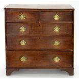 A VICTORIAN OAK CHEST OF DRAWERS ON BRACKET FEET, 96CM H; 96 X 49CM