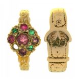 A VICTORIAN GARNET RING, IN 9CT GOLD, BIRMINGHAM 1870, SIZE O AND A 9CT GOLD BUCKLE RING, BIRMINGHAM