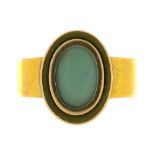 A CLOSED BACK GEM SET CABOCHON RING, IN 15CT GOLD, BIRMINGHAM 1896, INSCRIBED WITHIN 'MY MOTHER OB'T