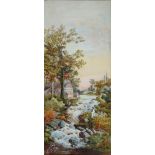 DEBORAH TAYLOR, RIVER LANDSCAPES, A PAIR, SIGNED AND DATED 1913, OIL ON CANVAS, 34 X 15CM