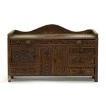 AN INDIAN CARVED HARDWOOD TABLE TOP CABINET, EARLY 20TH C, 38CM H; 60 X 23CM