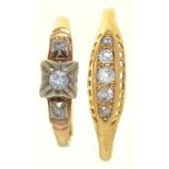 TWO DIAMOND RINGS, IN GOLD MARKED 18CT, SIZES O & W, 4G++LIGHT WEAR CONSISTENT WITH AGE