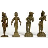 FOUR INDIAN BRONZE VOTIVE STATUETTES, 13.5CM H AND CIRCA, 19TH C