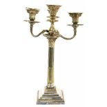 AN EPNS CANDELABRUM, 45 CM H, EARLY 20TH C++TARNISHED AND SLIGHTLY MISSHAPEN