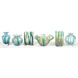FIVE MDINA GLASS VASES AND A BOWL, VARIOUS SIZES, ENGRAVED MARK