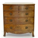 A VICTORIAN MAHOGANY BOW FRONTED CHEST OF DRAWERS, 108CM H; 109 X 56CM