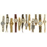 NINE GOLD PLATED LADY'S WRISTWATCHES, TWO STAINLESS STEEL LADY'S WRISTWATCHES AND A CHROME LADY'S