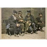 STUART WALTON, MEN ON A BENCH, LITHOGRAPH, SIGNED BY THE ARTIST IN PENCIL, 52 X 76CM