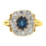 A SAPPHIRE AND DIAMOND RING, IN GOLD, UNMARKED, SIZE N, 4G++LIGHT WEAR CONSISTENT WITH AGE