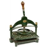 A VICTORIAN CAST IRON LEVER ACTION BOOK PRESS, INSCRIBED PATENT PATRICK RITCHIE EDINBURGH, TURNED