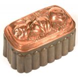 A TINPLATE AND COPPER JELLY MOULD, 17CM L, C1900