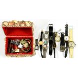 MISCELLANEOUS LADY'S FASHION WRISTWATCHES IN A SHELL ENCRUSTED JEWELLERY BOX