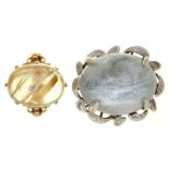 TWO RUTILATED QUARTZ RINGS, IN GOLD MARKED 18K, SIZE L, 19.5G++LARGER QUARTZ SLIGHTLY WOBBLY IN