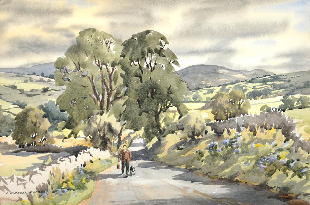 E. CHARLES SIMPSON (YORKSHIRE ARTIST, 1915-2007), COVERDALE FROM HOWDEN BANK, SIGNED, WATERCOLOUR,