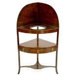 A VICTORIAN MAHOGANY BOW FRONTED CORNER WASHSTAND, 123CM H X 68CM W