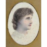 19TH C SCHOOL, TWO PORTRAITS OF LADIES, WATERCOLOUR, OVAL, FRAMED AS A PAIR, 13 X 10CM