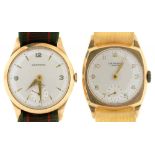 TWO 9CT GOLD WRISTWATCHES, COMPRISING A GARRARD 9CT GOLD GENTLEMAN'S WRISTWATCH INSCRIBED 'BRITISH