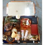 MISCELLANEOUS BYGONES, INCLUDING A COPPER KETTLE, CARNIVAL GLASS, CONTINENTAL BISCUIT PORCELAIN
