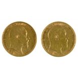 GOLD COINS. HALF SOVEREIGN, 1910 AND 1908++GENERAL WEAR CONSISTENT WITH AGE