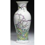 A CHINESE FAMILLE VERTE VASE, 19TH/20TH C, enamelled with a bird in branches on a lavender prunus