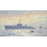 A. B. CULL, H.M.S URSULA, SIGNED AND DATED 1929, WATERCOLOUR, 11 X 20CM AND J. E. COOPER,