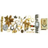 A 9CT GOLD AND SILVER RING, A ST JOHNS AMBULANCE ASSOCIATON BRASS MEDAL AND TWELVE BARS, 1942 -