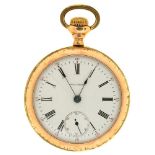 A WALTHAM GOLD PLATED WATCH, FOLIATE ENGRAVED BACK, 5.5 CM APPROX, 118G++GENERAL WEAR AND DAMAGE