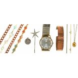 A RENIS 9CT GOLD GENTLEMAN'S WRISTWATCH, ON STAINLESS STEEL BRACELET, AND MISCELLANEOUS COSTUME