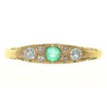 AN EMERALD AND SINGLE CUT DIAMOND RING , IN 18CT GOLD, LONDON 1989, SIZE O, 3G++LIGHT WEAR