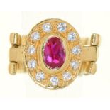 A RUBY AND WHITE STONE RING, IN GOLD MARKED 750, MARK FOR VICENZA, ITALY, 6G, SIZE O