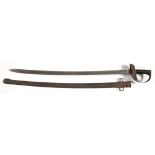 AN ENGLISH 1885 PATTERN CAVALRY TROOPERS' SWORD AND SCABBARD, BLADE 87CM, STAMPED BROAD ARROW AND