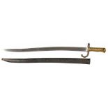 A FRENCH M1866 CHASSEPOT BAYONET AND SHEATH, ENGRAVED ...ST ETIENNE APRIL 1873, 71CM L