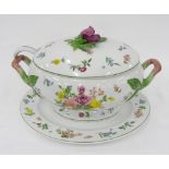 A FRANKLIN MINT FLORAL DECORATED OVAL PORCELAIN SOUP TUREEN, COVER, LADLE AND STAND LATE 20TH C