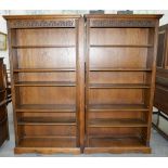 A PAIR OF CARVED OAK OPEN BOOKCASES, 188CM H; 100 X 35CM